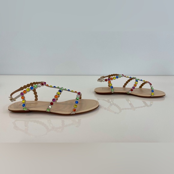 AQUAZZURA BEIGE TEQUILA CRYSTAL RAINBOW SANDALS SIZE IT 38 / US 8 NEW IN BOX! - Picture 11 of 16